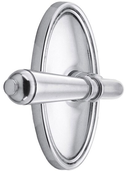 Oval Rosette Set With Turino Levers Left Hand in Polished Chrome.